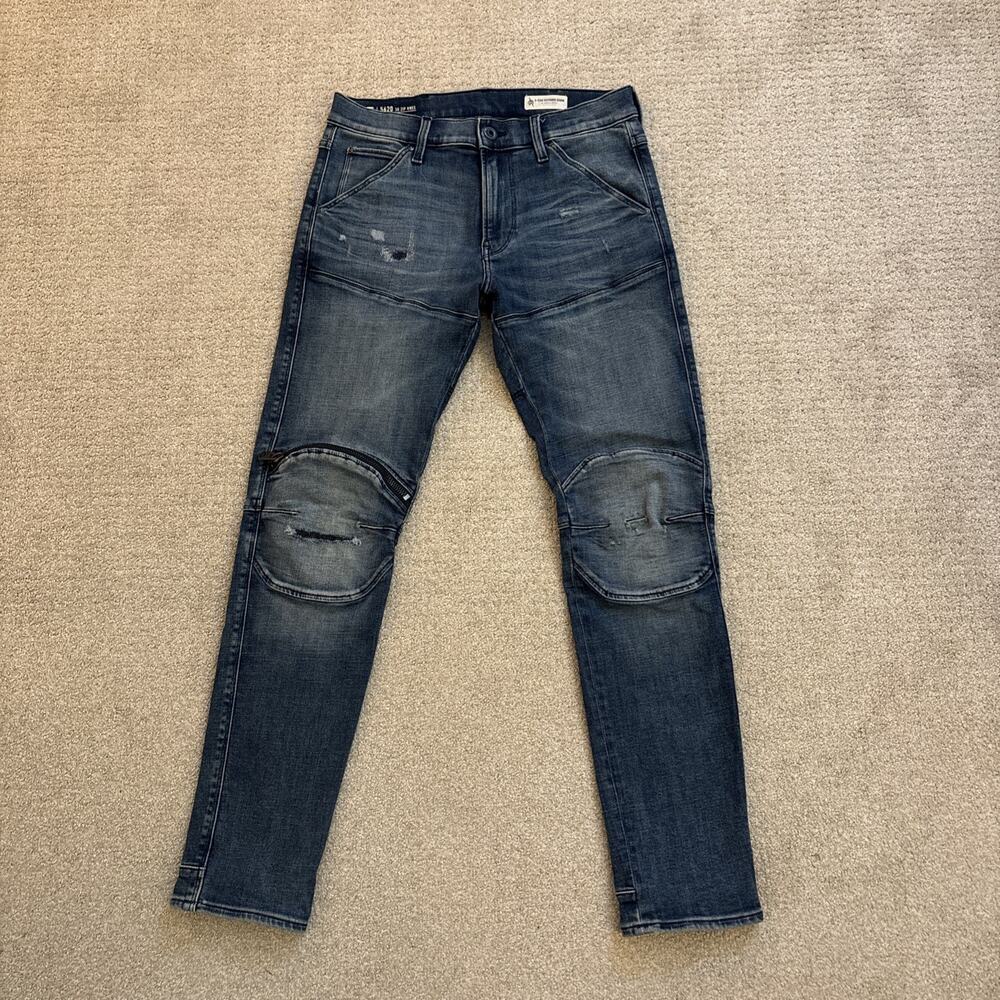 G-Star Raw 5620 3D Zip Knee Skinny Distressed Stretch Blue Men's Jeans Sz 30/32